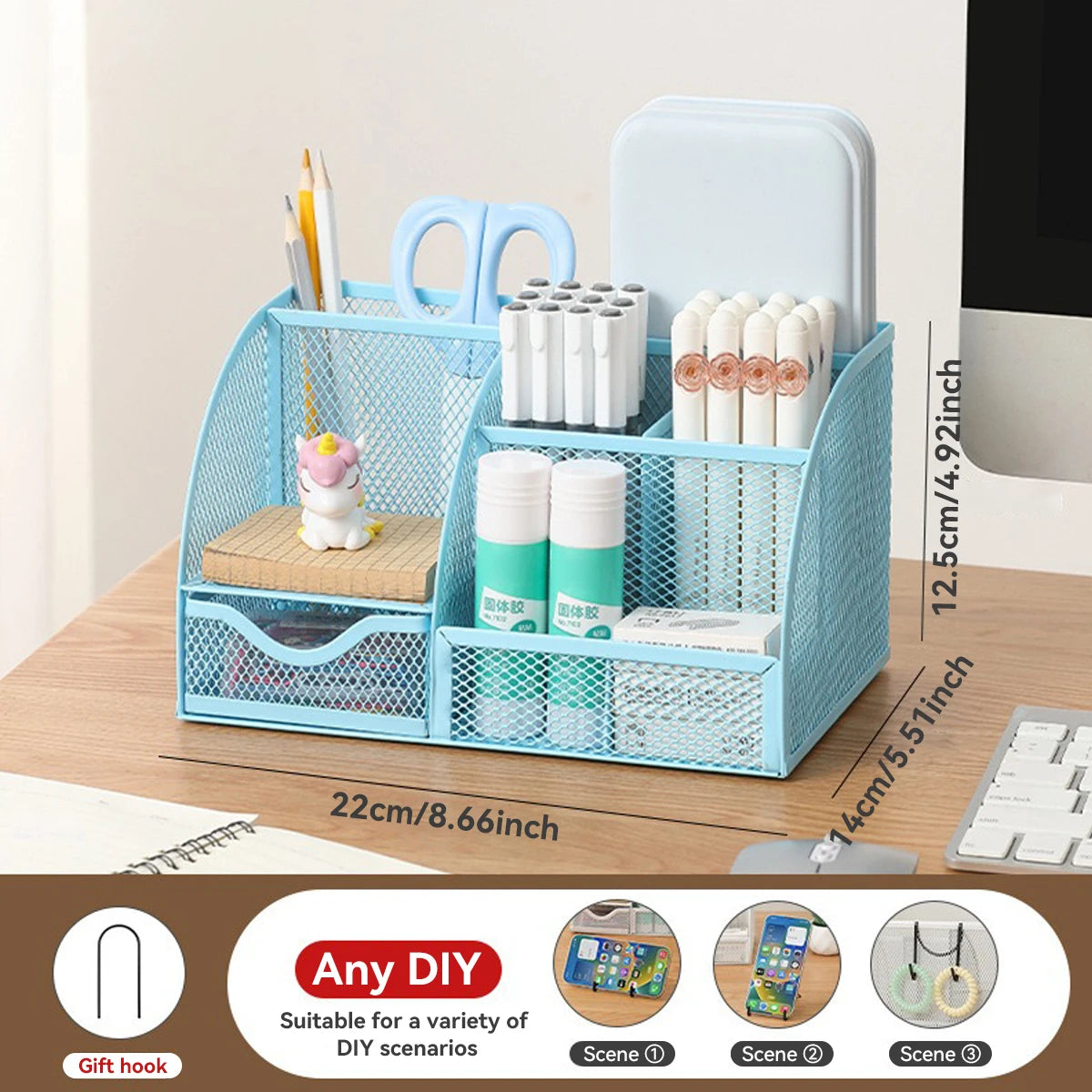 Seven-grid Multi-functional Combination Pen Holder Metal Hollowing Process Korean Stationery Desktop Storage