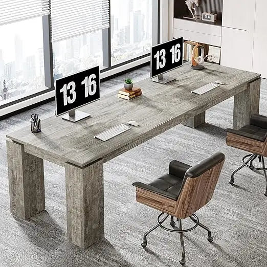 ’Extra Long Modern Two-Person Desk for Home Office 86-Inch Wood Computer Workstation’ - United States / Grey
