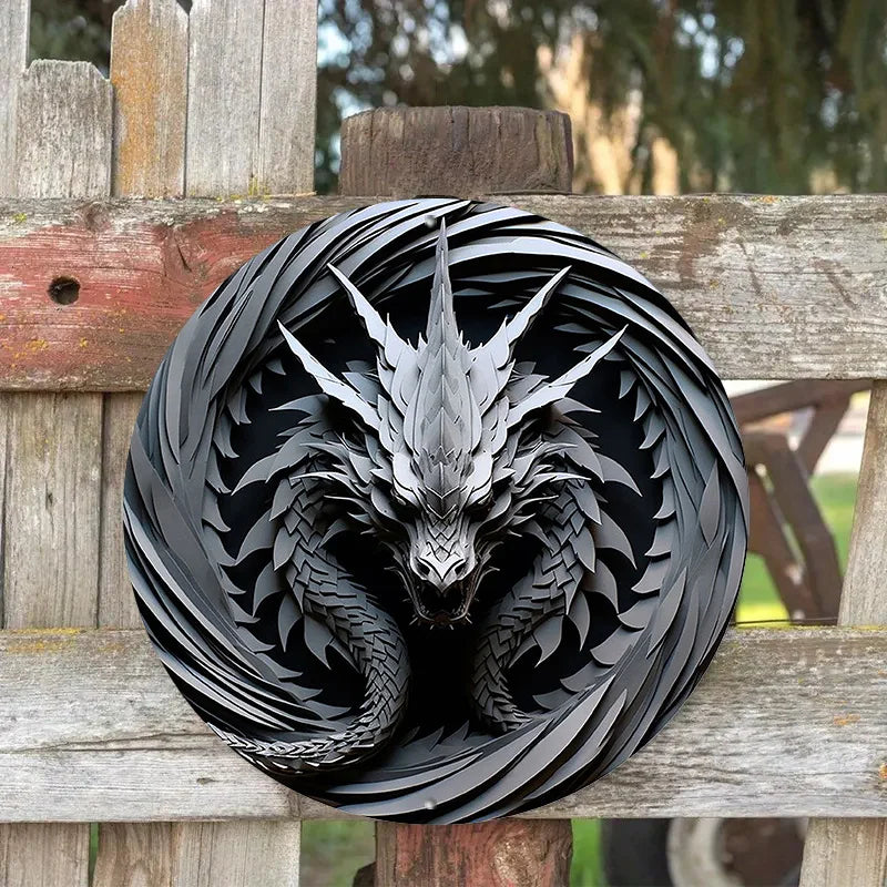 Round Metal Aluminum Mark Origami Dragon Paper Art for Home Living Room Coffee Shop Office Wall Decoration Art