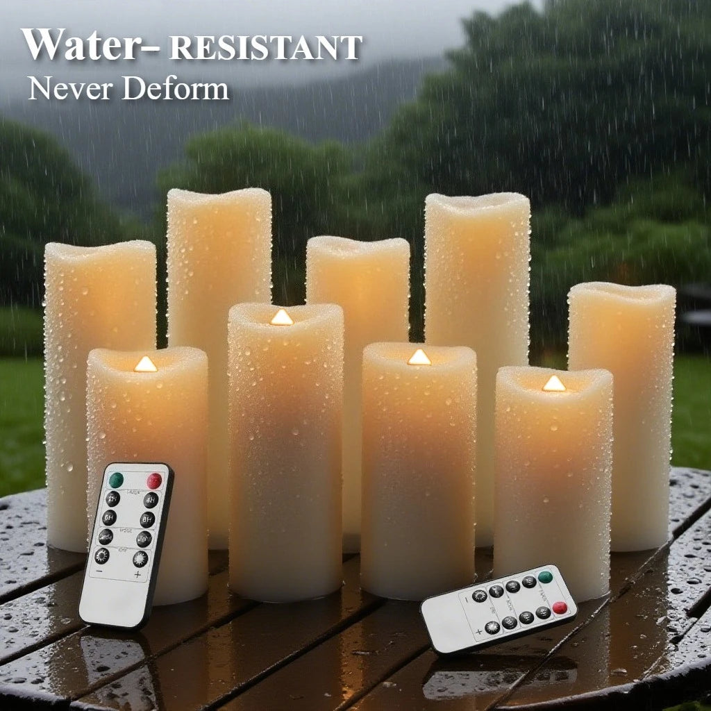 12Pc Waterproof Flameless Candles Set with Remote Control Flickering LED Candles Cycling 24 Hours Timer for Outdoor