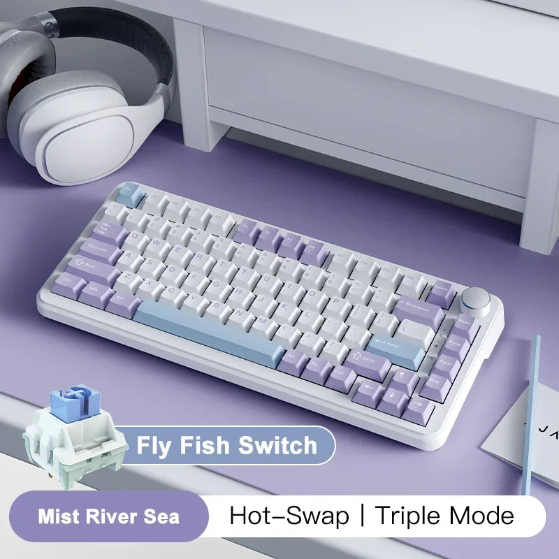 AJAZZ AK820 MAX Tri-mode RGB Gaming Mechanical Keyboard Bluetooth Wireless 2.4G Type C 82 Keys PBT Keycaps Hot Swap