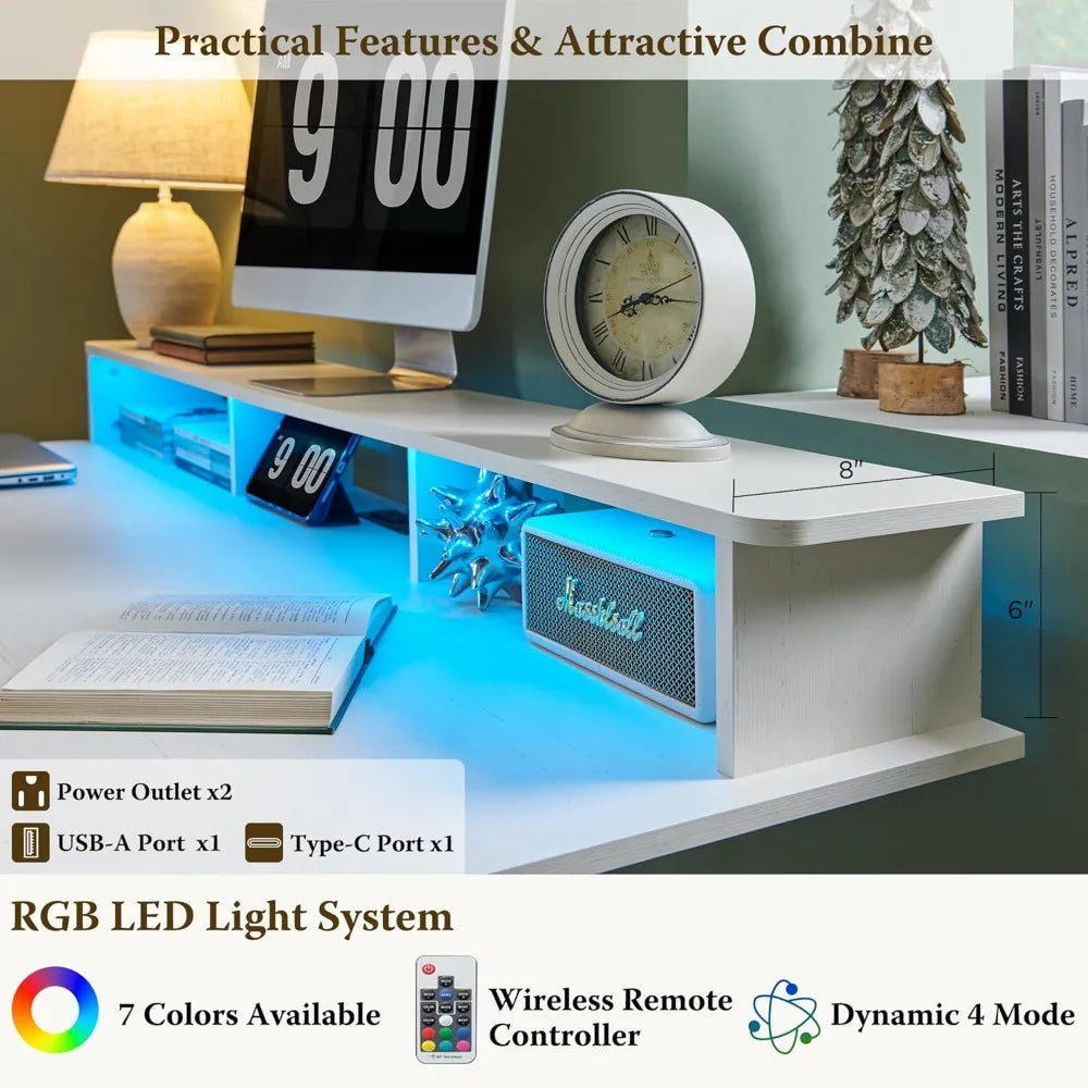 60inch gaming desk electric standing desk with height adjustable power outlets led lights keyboard tray and monitor