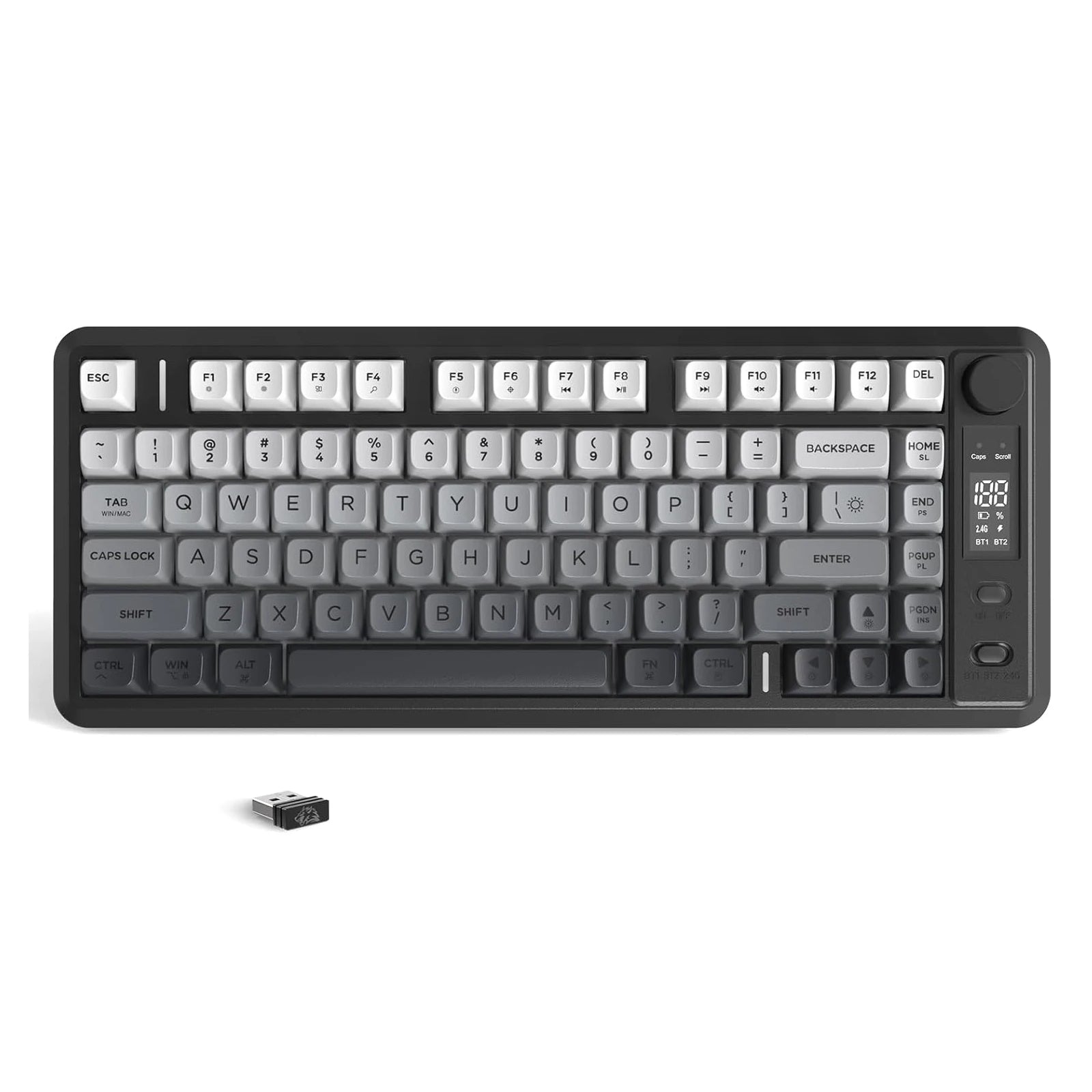 ATTACK SHARK M75 Wireless Membrane Gaming Keyboard with Knob&OLED Display Bluetooth/2.4Ghz Rainbow Backlit Gradient PBT