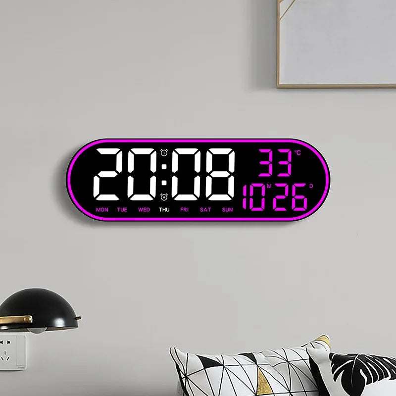 LED Digital Wall Clock Remote Control Electronic Mute Clock with Temperature Date Week Display 15-inch Timing Function