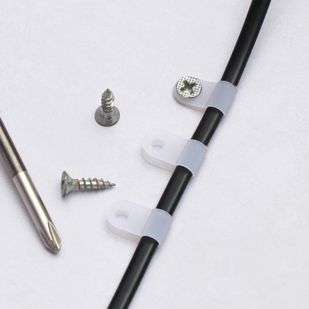 100PCS R-Type Nylon Cable Clamp Plastic P Clips Black Nylon Fasteners Cable Mounting Fix Hardware Electrical Fittings