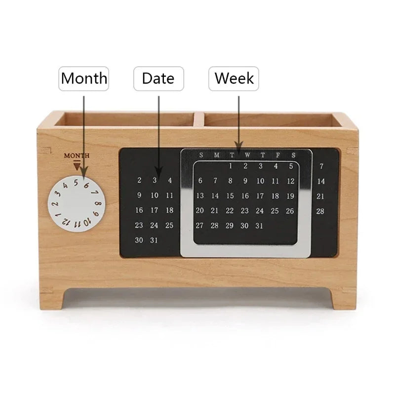 Stationery Control Wooden Multifunctional Box Organizer Holder Remote Storage Pen Pencil Desktop Calendar Creative