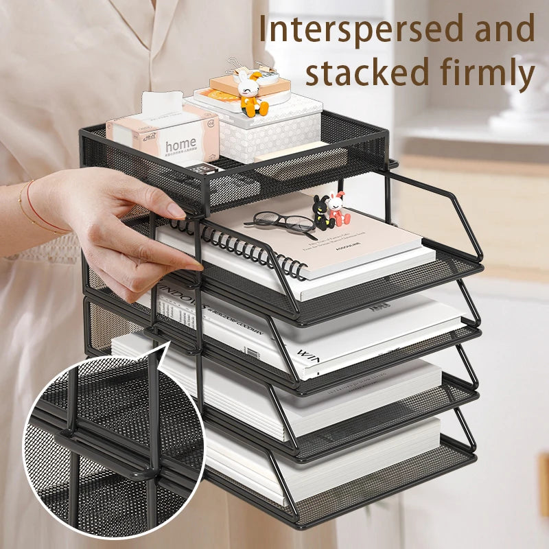 Metal desktop file rack bookcase office file storage box multi-layer iron file frame data storage folder shelving