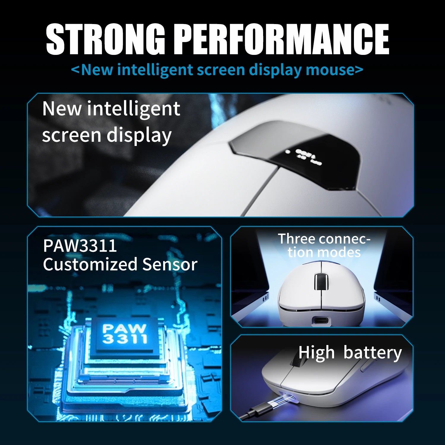 Aula SC390 Gaming Mouse Wireless Bluetooth Smart Screen Display Rechargeable Adjustable DPI Tri-mode Mouse for Desktop
