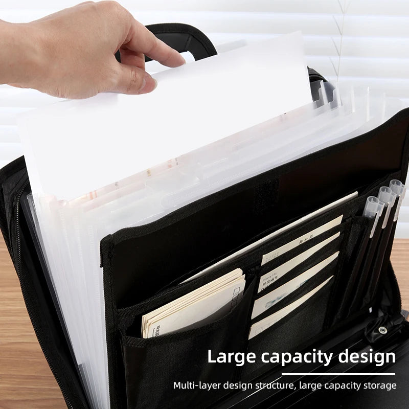 Kobest Handheld Briefcase A4 Document Bag with Zipper Waterproof Multi-Layer File Folder Office Meeting Bag