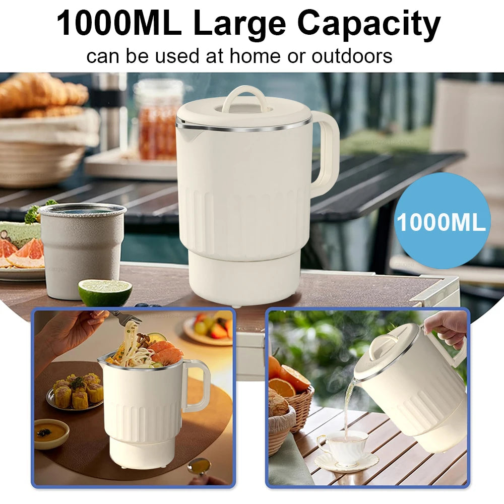Electric Kettle Pot 1L Folding Stainless Steel Thermo Pot Portable Electric Tea Coffee Pot Travel Water Kettle Cooking