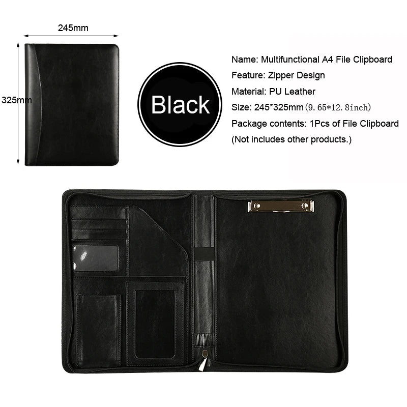 University A4 Leather Executive Portfolio Folder for Document Holder Organizer Business Briefcase Man Zipper Calculator