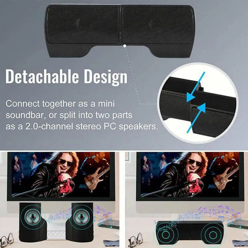 Computer Speakers External Clip On Computer Speakers USB Powered Wired Multimedia Mini Soundbar For PC Computer Laptop