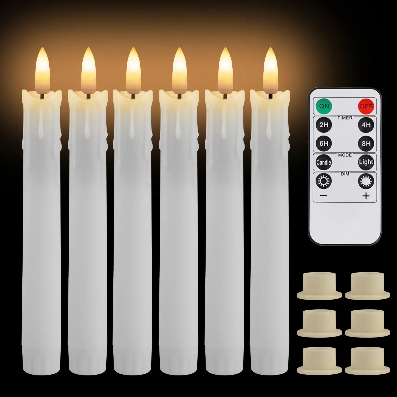 6/18/24Pc 6.6inch LED Flameless Taper Candles with Remote Flickering CandleSticks Plastic Window Candles for Halloween
