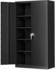 Metal Storage Cabinet with Doors and Adjustable Shelves,72’’Locking Tool Steel Garage Cabinet,Utility Metal Filing