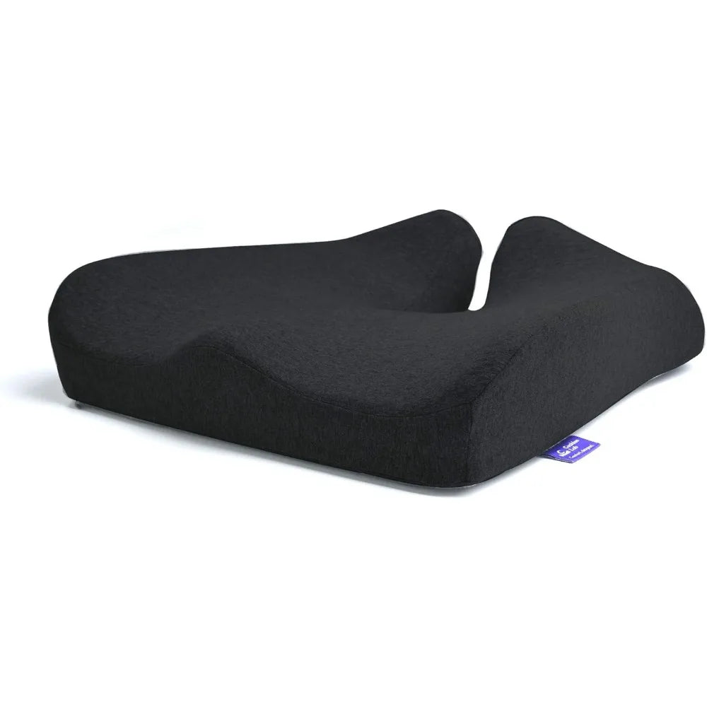 Patented Pressure-Relieving Seat Cushion for Extended Office and Home Chair Use with Dense Memory Foam - Black / United