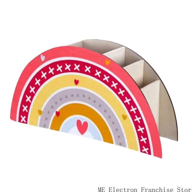 Rainbow Pen Cup Decorative Desktop Pencil Cup 5 Compartment Pen Organizers for Children Student Adult - G / CHINA