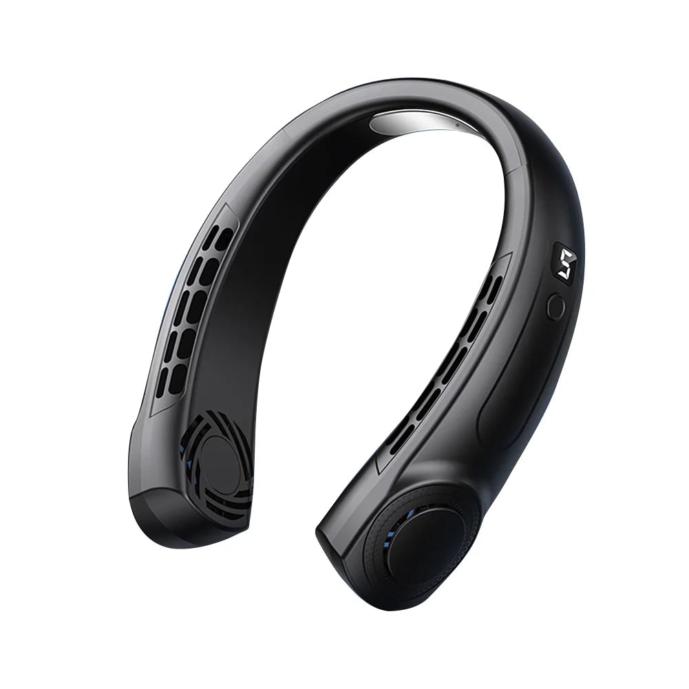 Mute USB Personal Fan LED Digital Display 5 Speeds Rechargeable Bladeless Portable Neck Fan for Home School Office