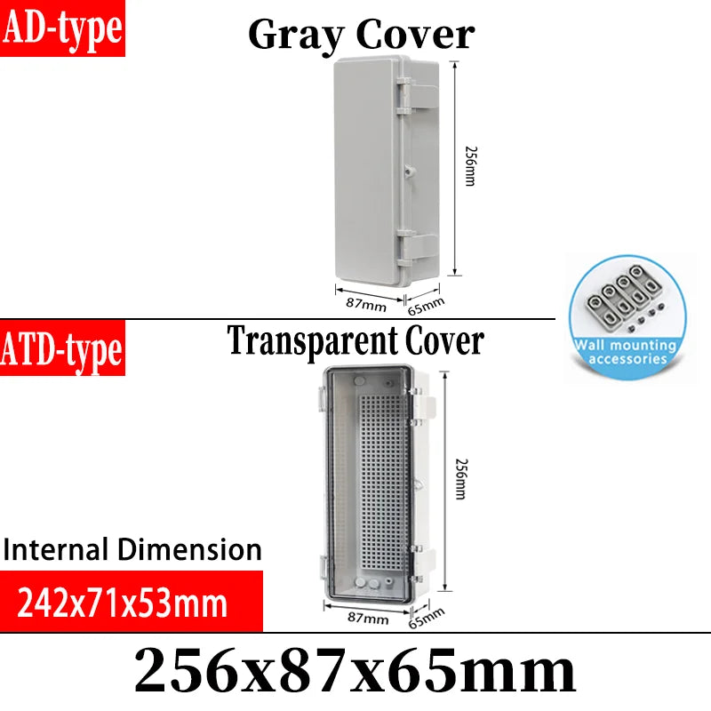ABS plastic junction box AD type outdoor waterproof junction box - 256x87x65mm / Grey cover