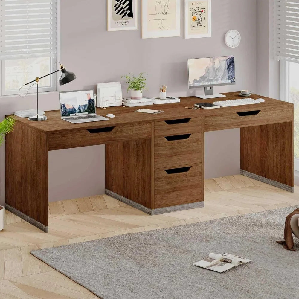 Two Person Desk with 5 Drawers Double Desk with Storage for 2 People 78 Inch Extra Long Computer Desk Workstation