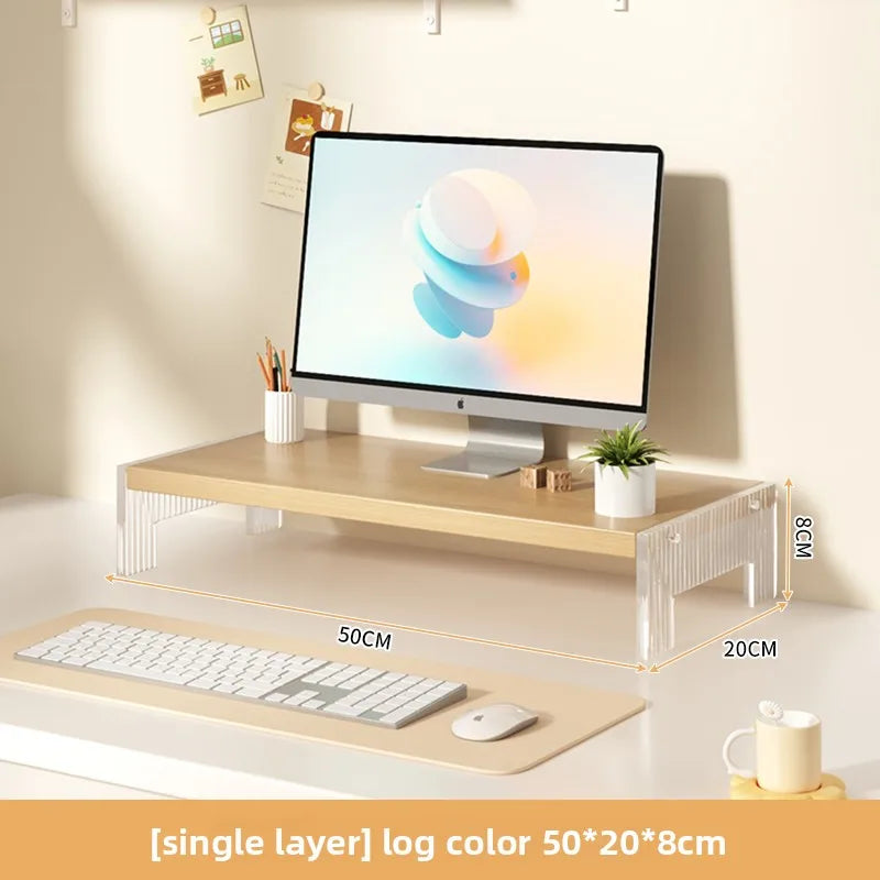 Acrylic Desktop Cuter Elevation Stand Home Office Desk Storage Organizer Platform Cuter Monitor Prop Up - wood single