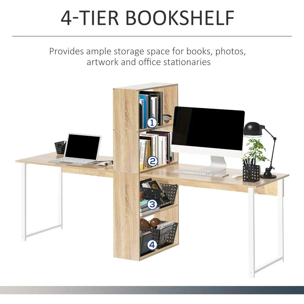 88’’ Extra Long 2-Person Computer Desk with Storage Shelves Combo Double Workstation Storage Study Writing Table