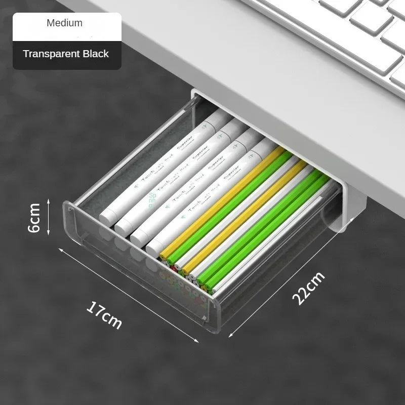 1-3PCS Hidden Desktop Organiser Desktop Sticky Drawer Slide Out Under Desk Drawer Transparent Under Desk Drawer Storage