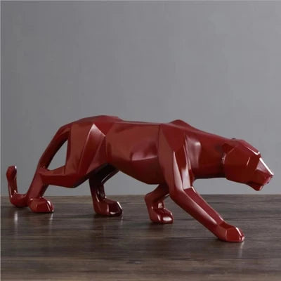 Large Size Panther Statue Animal Figurine Abstract Geometric Style Resin Leopard Sculpture Home Office Desktop