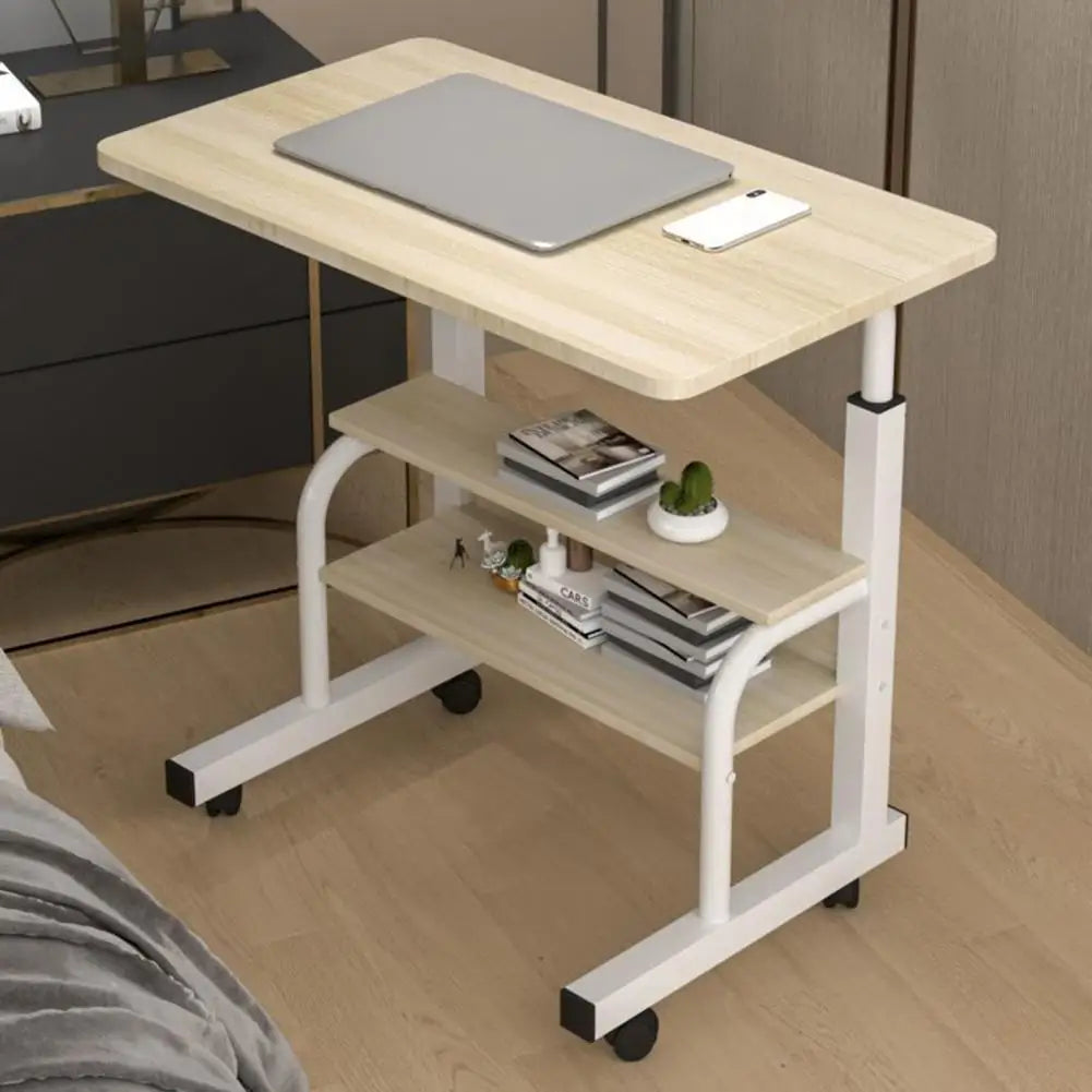 Student Desk Bedside Movable Double-Layer Space-saving Table Lifting Dormitory Lazy Computer Table With Wheels Standing