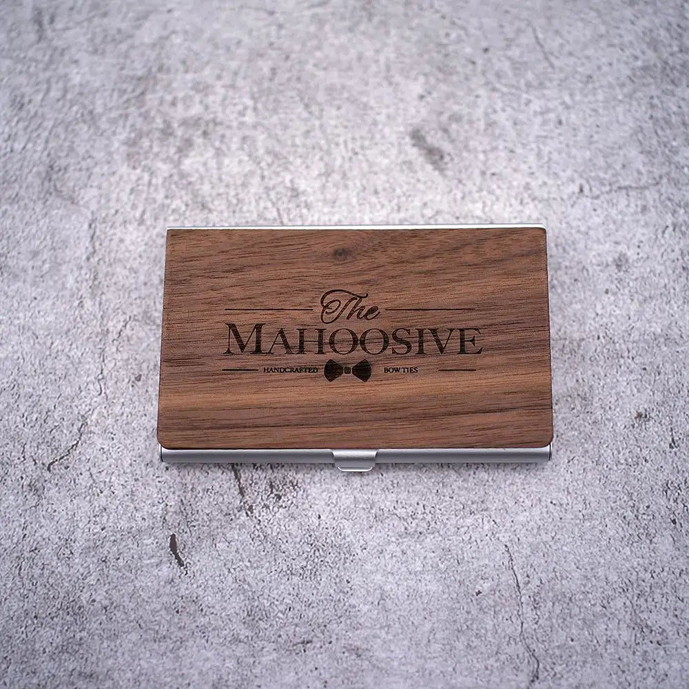 Custom Logo Wooden Business Card Holder - Personalized Wood & Metal Case for Professionals - Premium Quality