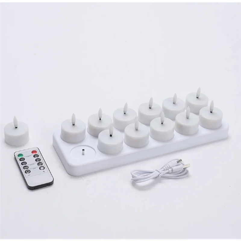 AS60-Flameless LED Tea Lights Rechargeable With Timer Romote Remote Candles For Wedding Centerpiece Table Decor