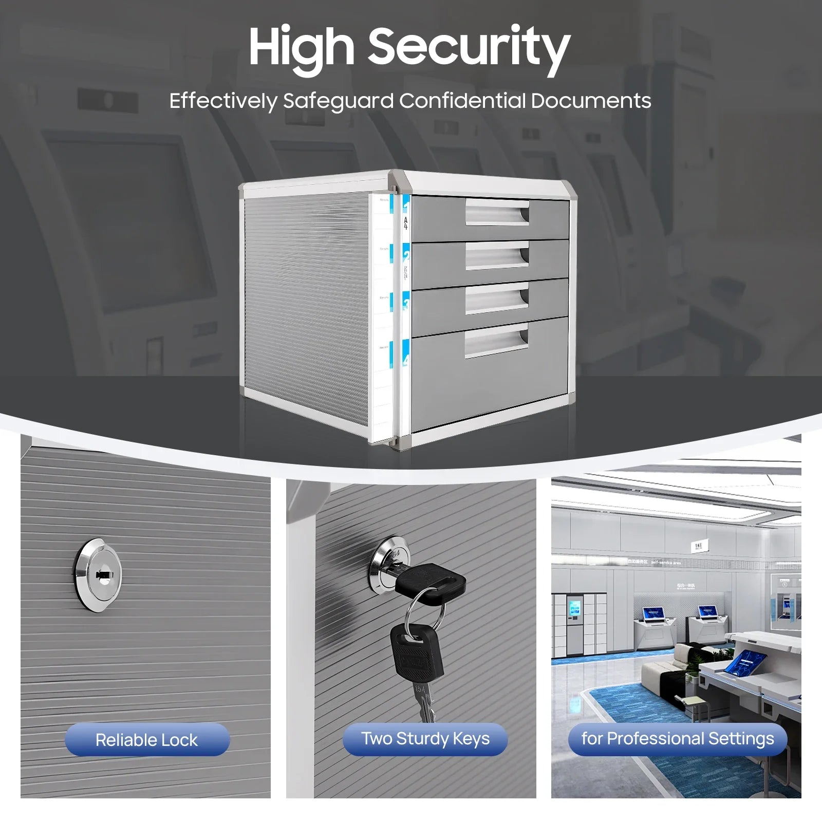 File Storage Cabinet Desktop Drawer Organizer with Lockable Drawers File Cabinet with 4 Drawers Document Storage Box