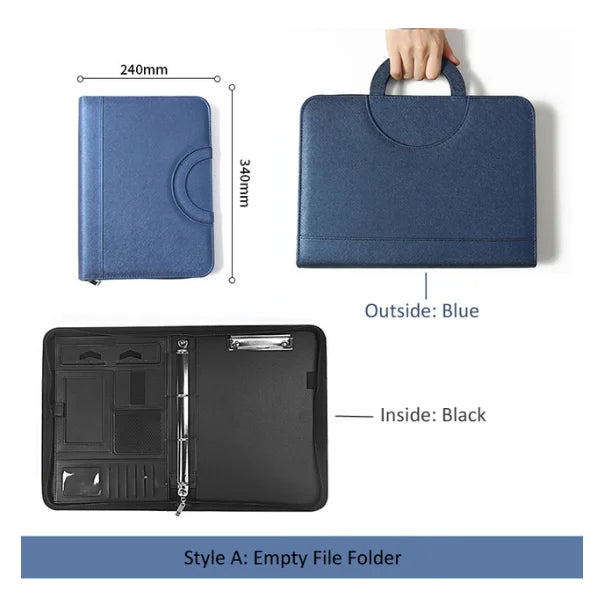 A4 Portable File Folder with Calculator Binder Organizer Manager Office Document Pad Briefcase PU Leather Padfolio Bag