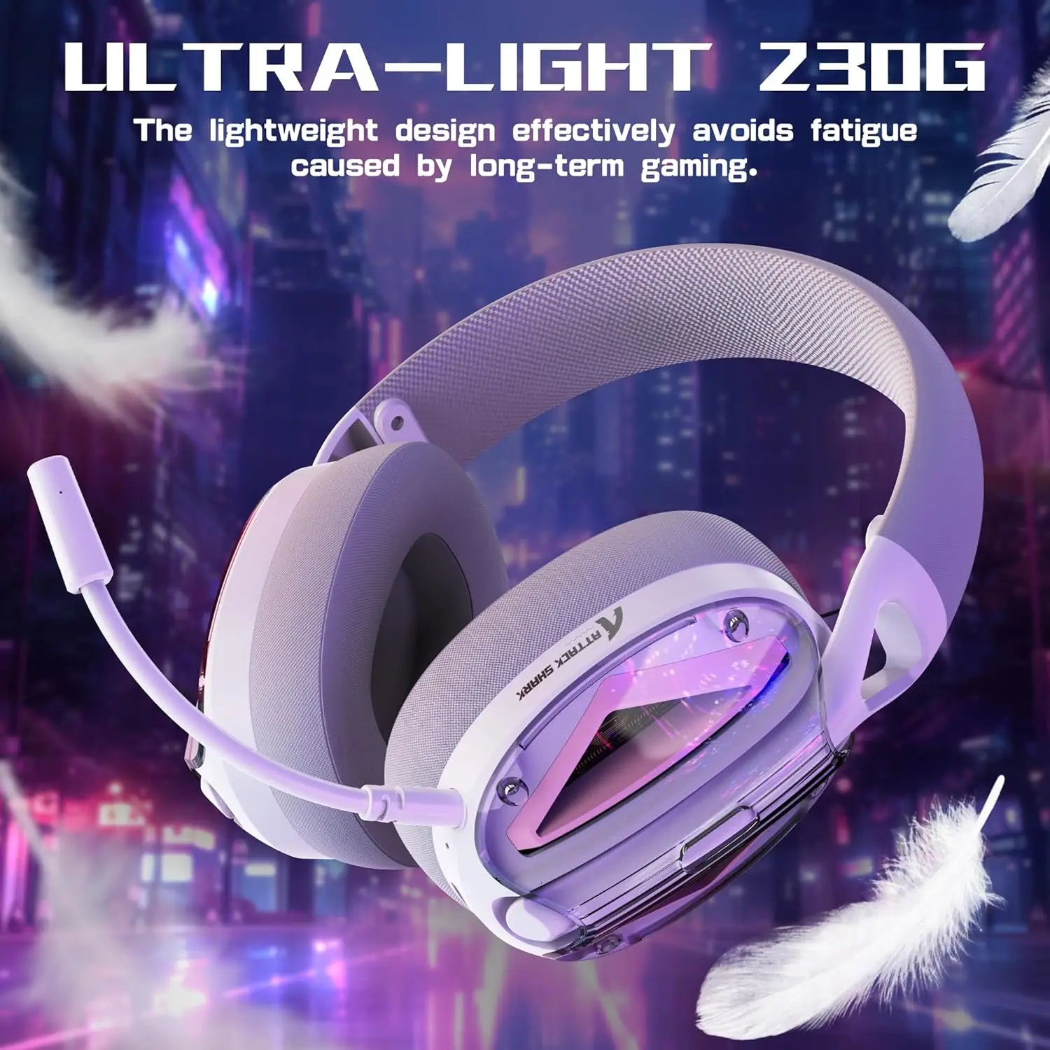 ATTACK SHARK L60 Ultra-light Gaming Headphone 2.4G/BT/Wired Tri-mode Wireless with Usb & Type C Receiver Detachable Mic
