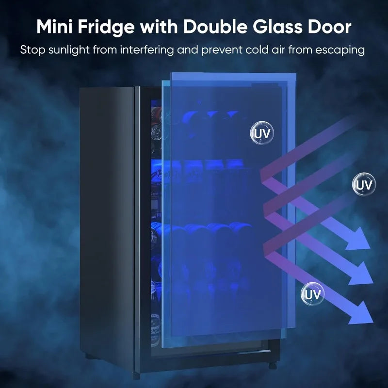 Beverage Fridge 130 Can Mini Fridge With Glass Door Beverage Cooler Refrigerator Wine Drink Beer Cooler - United States