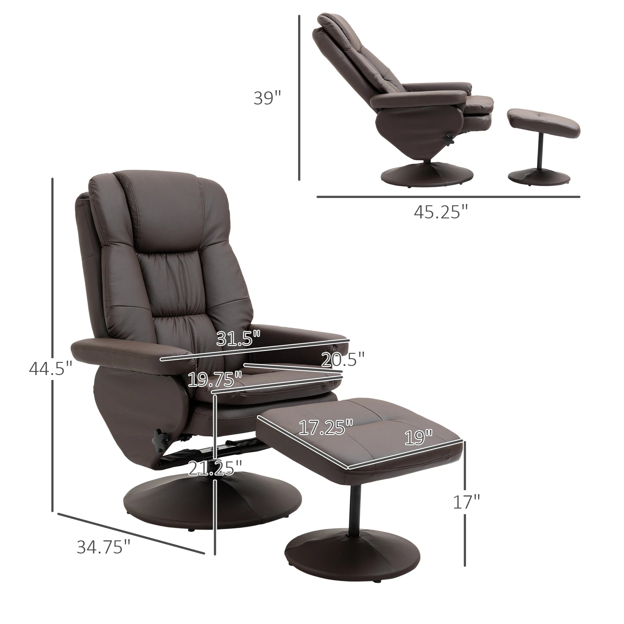 Modern PU Leather Recliner Chair Living Room Chair w/ Footrest Ottoman Brown - black / United States
