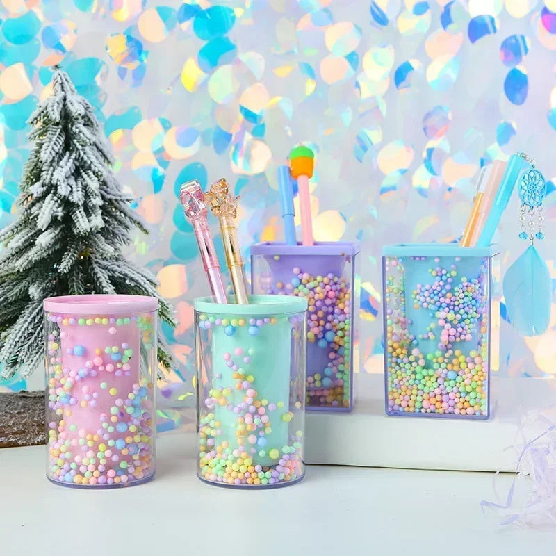 Colorful Acrylic Piggy Drawer Pen Holder Cartoon Multi Grid Cute Creative Girl Student Multifunctional Storage Office