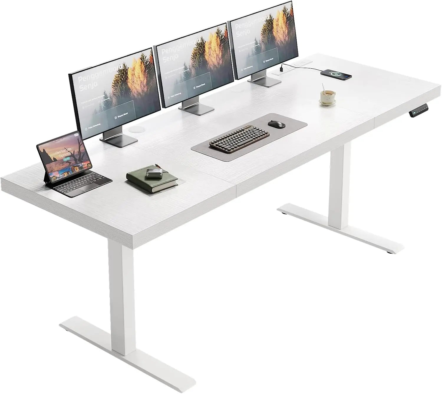 Electric Standing Desk with 3-Piece Board 71 Inch Height Adjustable Large Desk with Power Outlets Sit Stand Table,