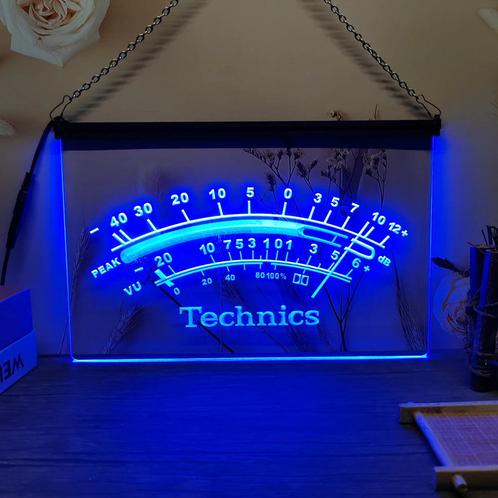 Technics Peak VU dB LED Neon Sign-3D Carving Wall Art for Home,Room,Bedroom,Office,Farmhouse Decor - Blue / EU-30x20cm