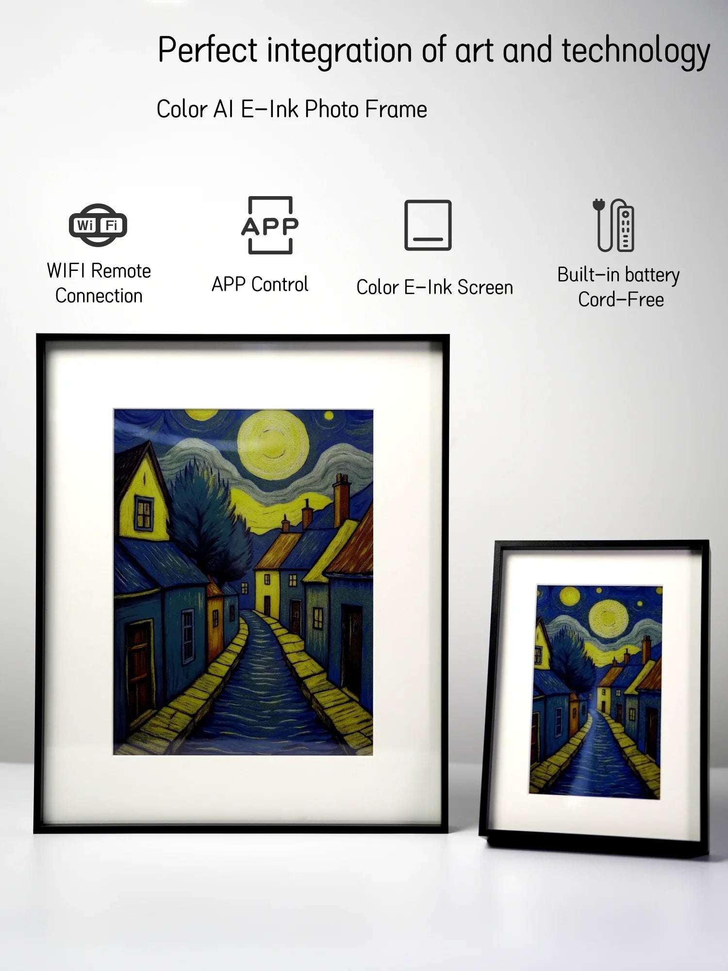 Hindetel 7.3 inch Color digital E-Ink wooden art Picture frame wall mounted AI generate for home office