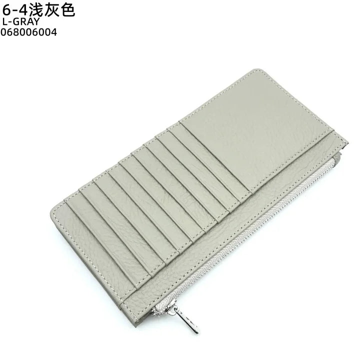 Large Capacity Long Zipper Card Holder Custom Letters Genuine Leather Men Credit Card Wallet Business Women Phone