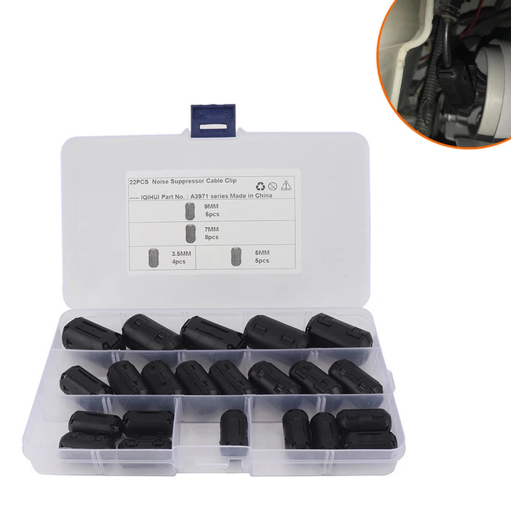 22Pcs Clip On Ferrite 3.5mm/5mm/7mm/9mm Cable Connector Clamp Anti-Jamming Toroidal Clip-on Clamp RFI EMI Noise