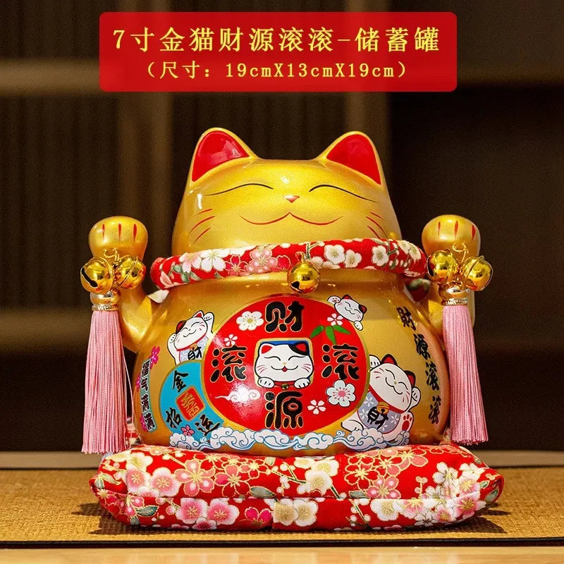 6/7inch Lucky Cat Piggy Bank Japanese Cat Crafts Cashier Display Ceramic Lucky Cat Desk Decoration Furniture Feng Shui