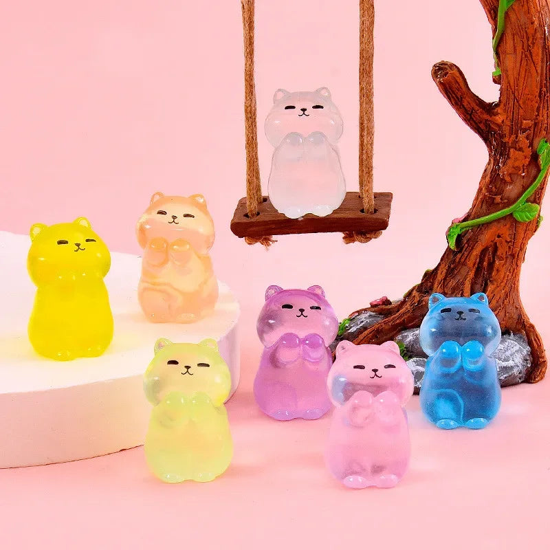 7PCS Mini Lucky Cat Glow At Night Kawaii Home Decor Luminous Cute Cats Miniature Figurine Desk Decoration DIY