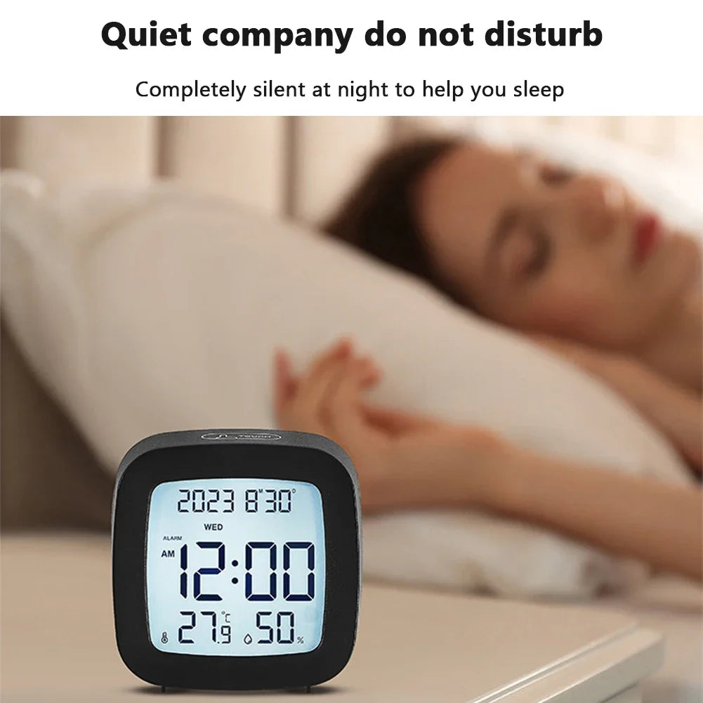 Led Alarm Clock With Backlight Battery Operated LCD Display Temperature Humidity Monitor For Home Use Office School