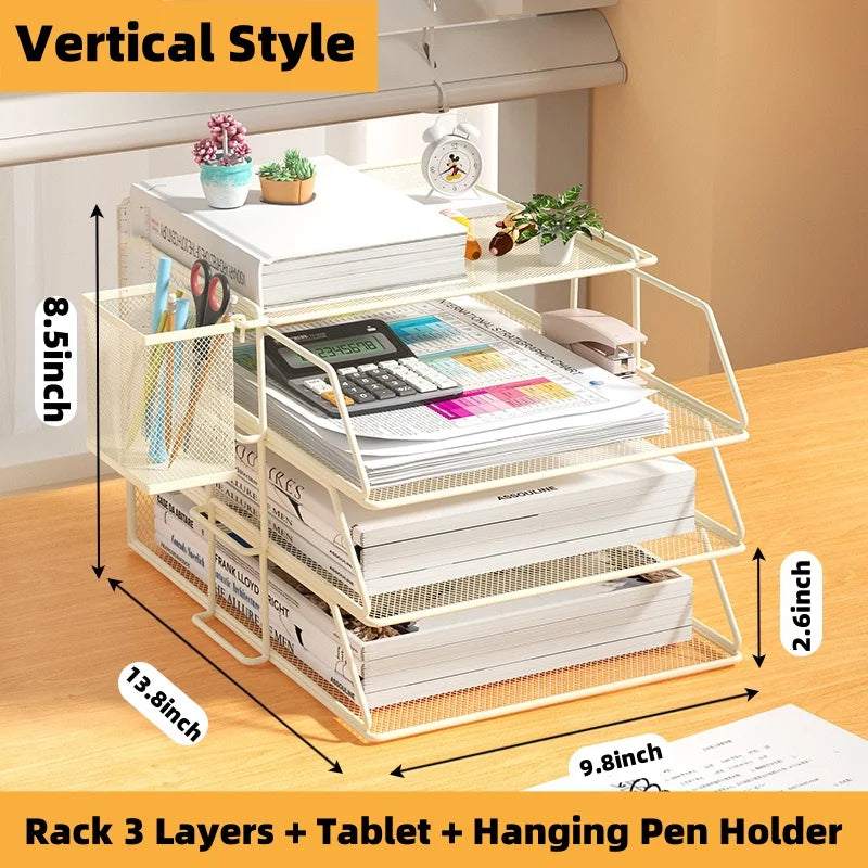 Office A4 Paper Desk Organizer Document File Letter Book Brochure Filling Tray Rack Shelf Carrier Metal Wire Mesh
