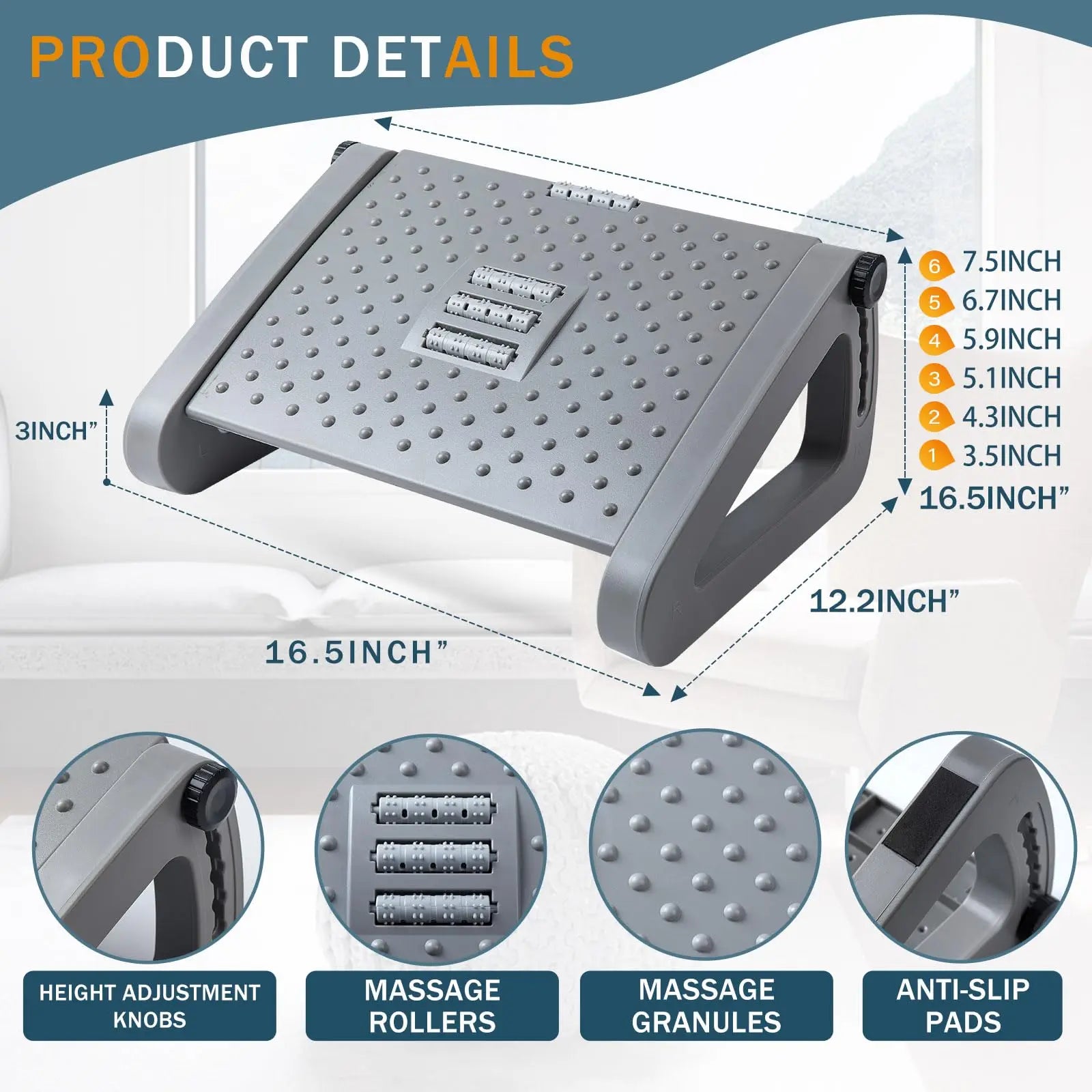 Foot Rest for Under Desk at Work,Adjustable Height Foot Rest Portable Under Desk Foot Stool for Home,Office