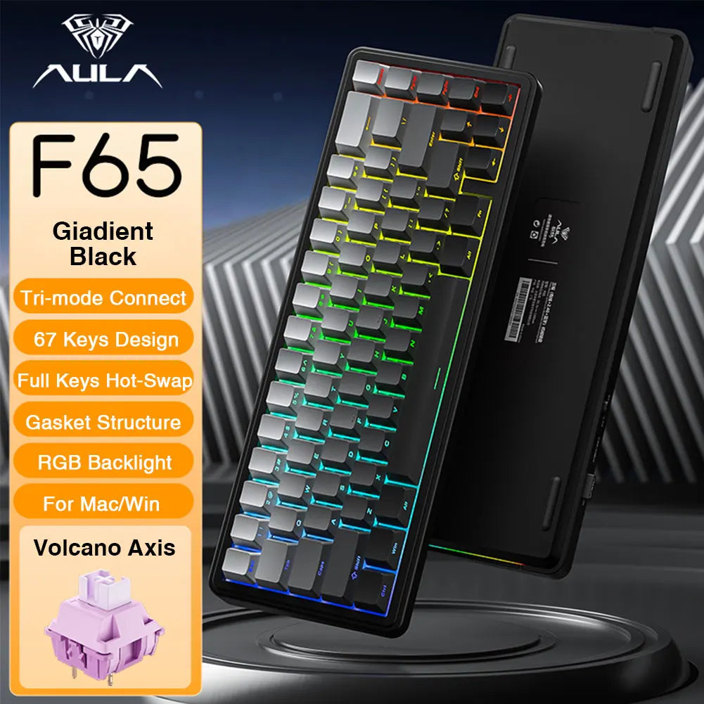 AULA F65 65% Layout Hot-Swap Gasket-mounted Wireless Mechanical Keyboard Macro Software RGB Mini Gaming Keyboard