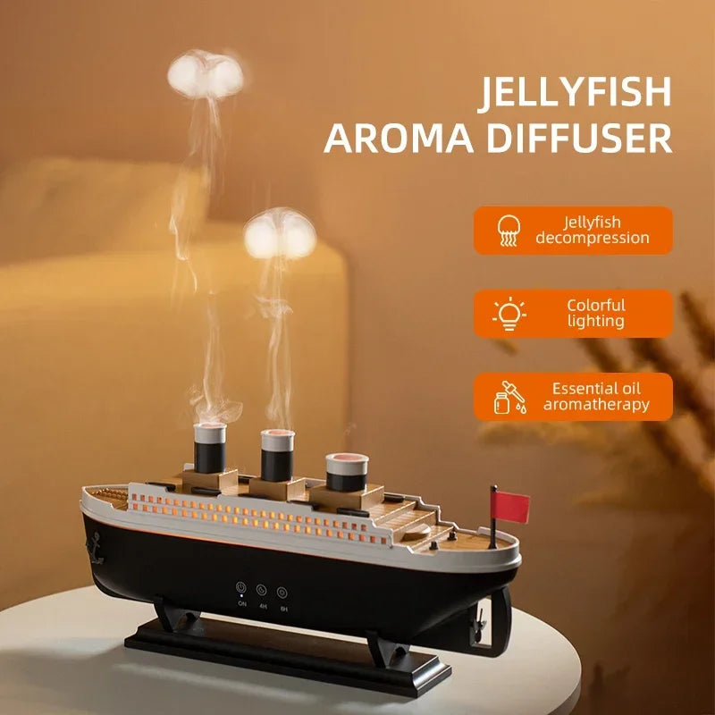 Design Titanic Ship Model Air Humidifier USB Home 250ml Essential Oil Jellyfish Smoke Ring Spray Aroma Diffuser Remote