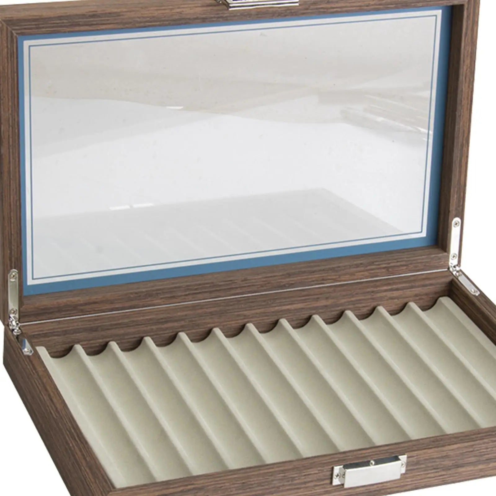 Wooden Pen Storage Case 12 Pens Capacity Practical Pen Collection Case Organizer 12 Slot with Glass Window for School