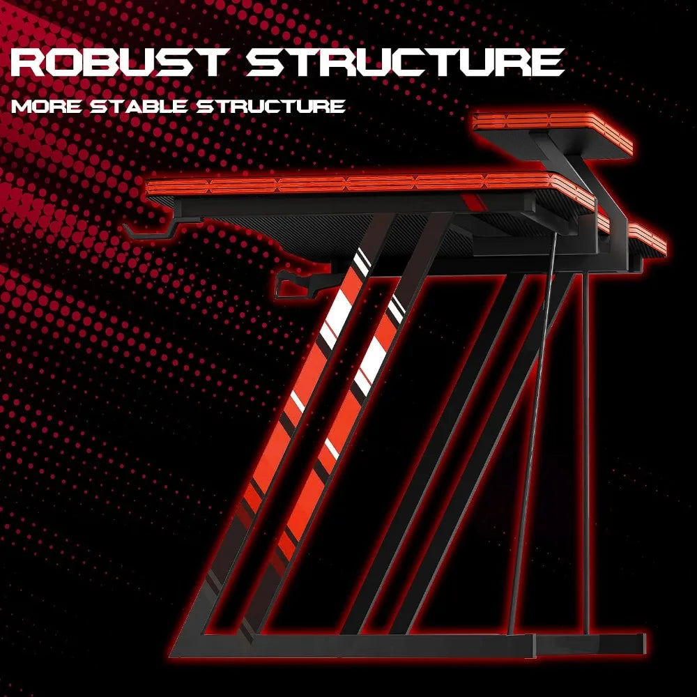 55 inch Gaming Desk PC Computer Table Racing Style Home Office Desk Z Shaped Carbon Fiber Desktop Gamer Workstation